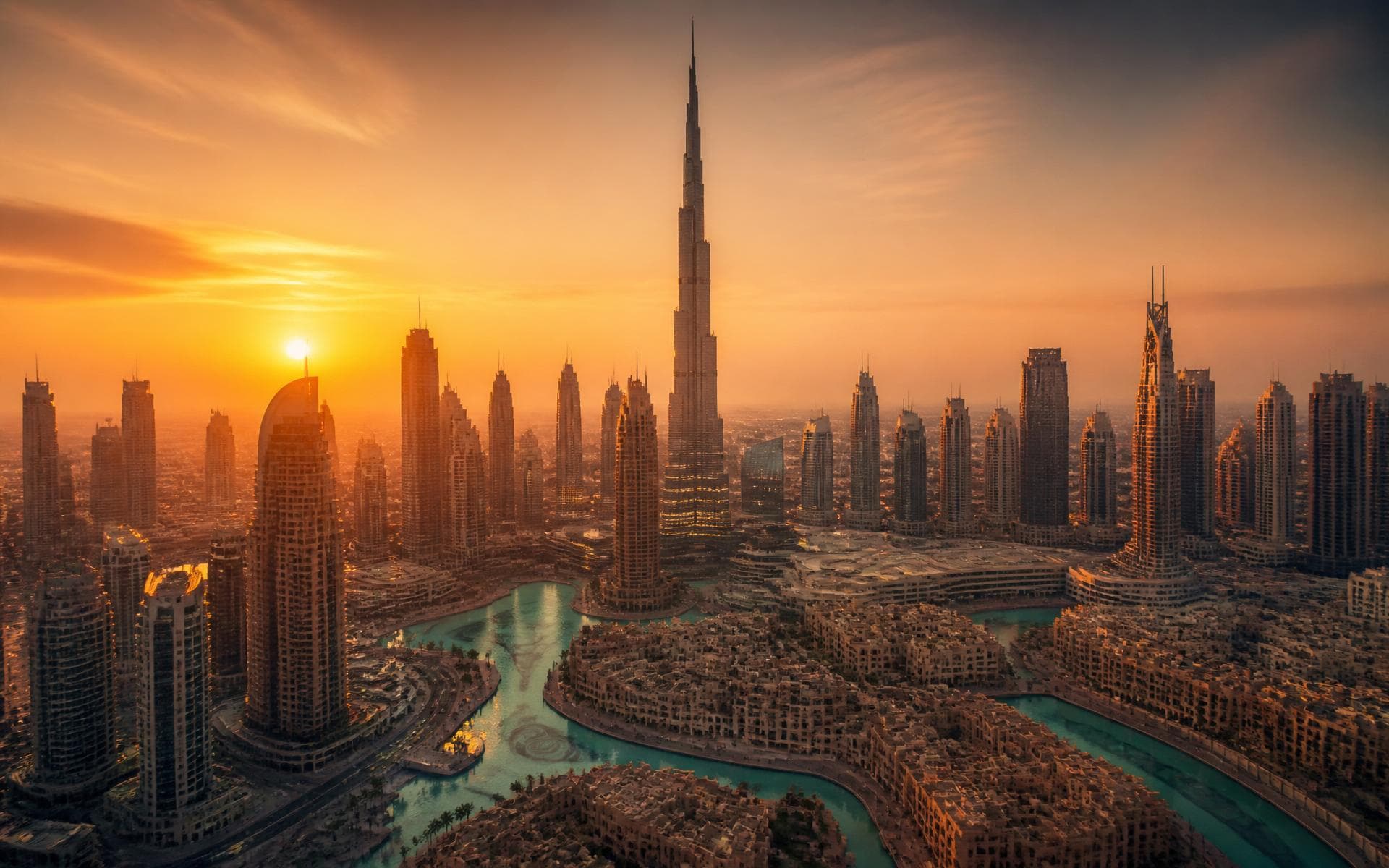 Dubai skyline at golden hour